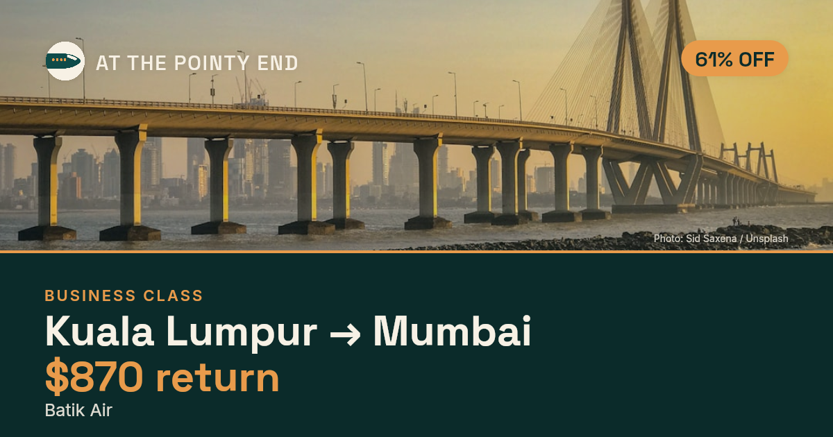 Business return to Mumbai from US$870, about 61% off. Checked against live availability.