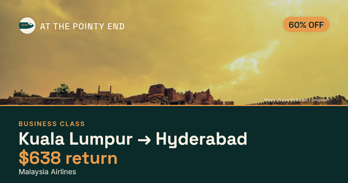 Business return to Hyderabad from US$638 — ~60% off. Limited availability.