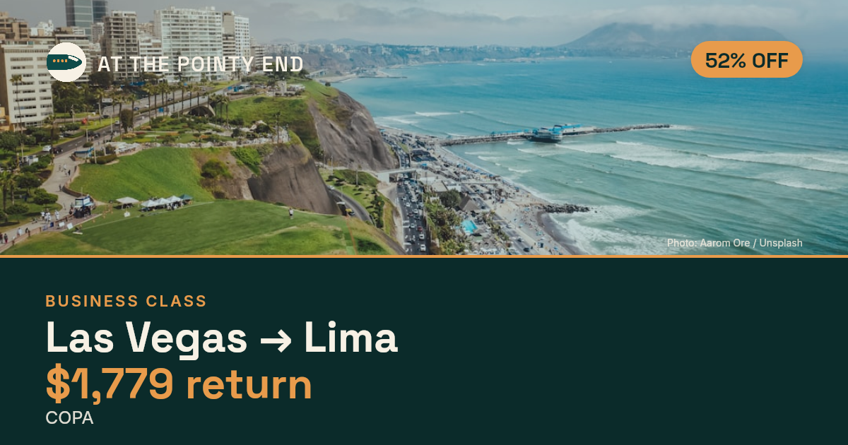 Business return to Lima from US$1,779, about 52% off. Checked against live availability.