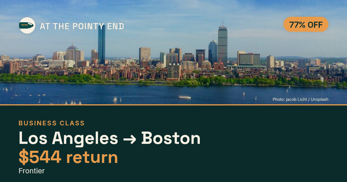 Business return to Boston from US$544 — ~77% off. Limited availability.