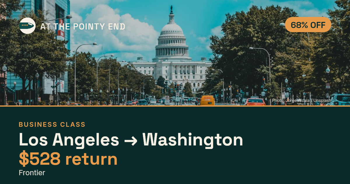 Business return to Washington from US$528 — ~68% off. Limited availability.