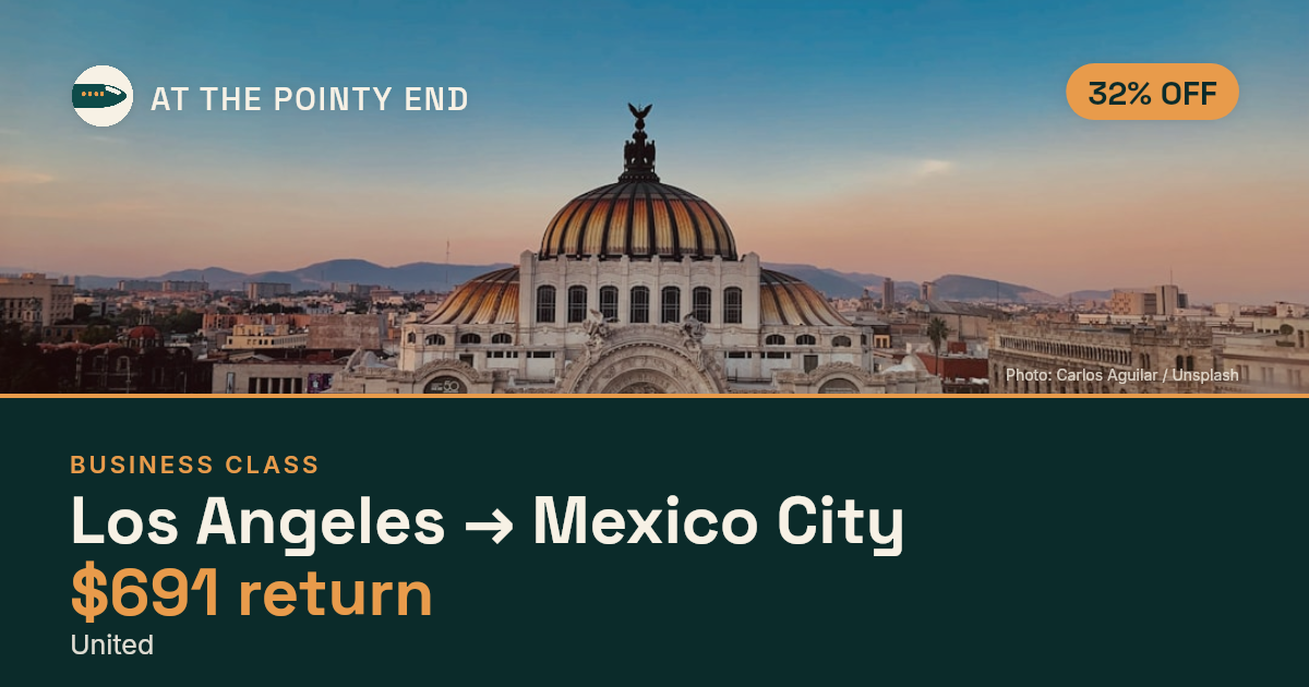 EXPIRED: Business return to Mexico City was US$691. The links inside still show today's best fares.
