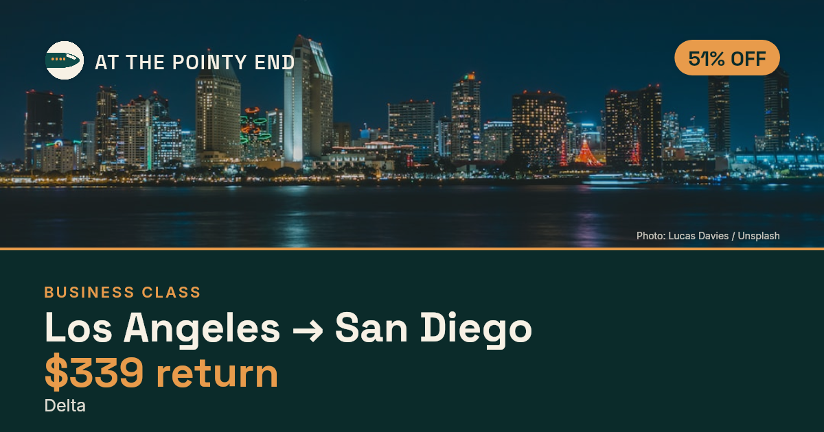 Business return to San Diego from US$339, about 51% off. Checked against live availability.