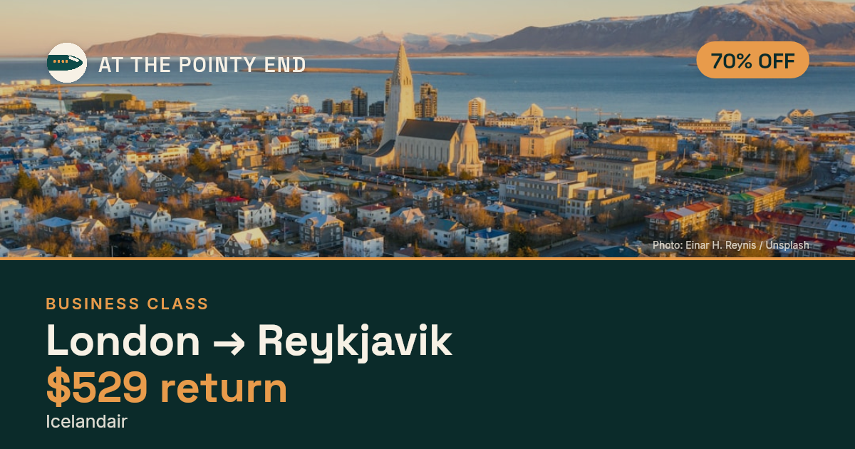 EXPIRED: Business return to Reykjavik was US$529. The links inside still show today's best fares.