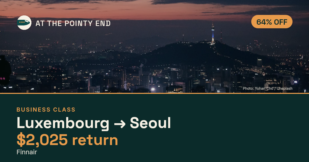 EXPIRED: Business return to Seoul was US$2,025. The links inside still show today's best fares.