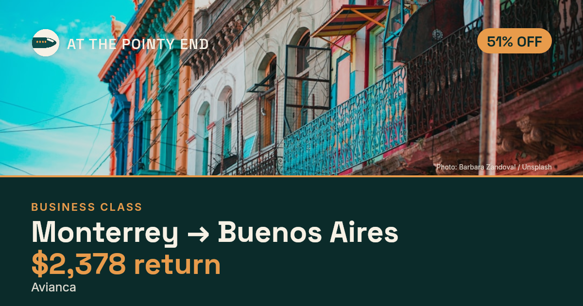 Business return to Buenos Aires from US$2,378, about 51% off. Checked against live availability.