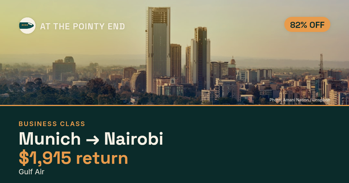 Business return to Nairobi from US$1,915, well below typical. Checked against live availability.