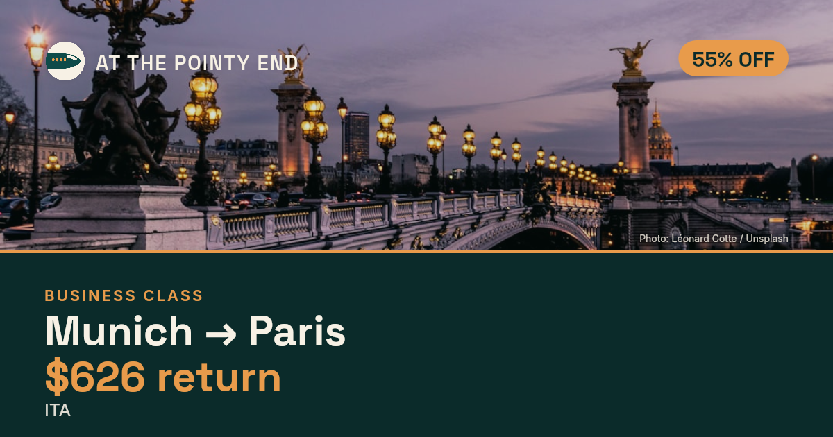 EXPIRED: Business return to Paris was US$626. The links inside still show today's best fares.