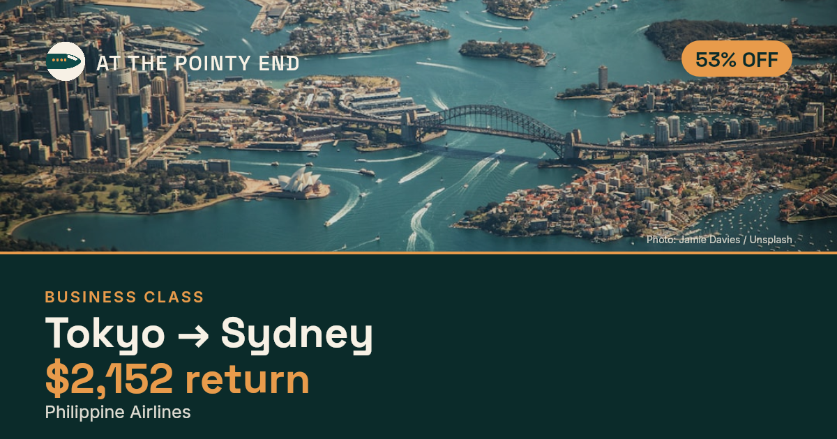 EXPIRED: Business return to Sydney was US$2,152. The links inside still show today's best fares.