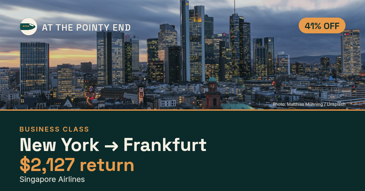 EXPIRED: Business return to Frankfurt was US$2,127. The links inside still show today's best fares.