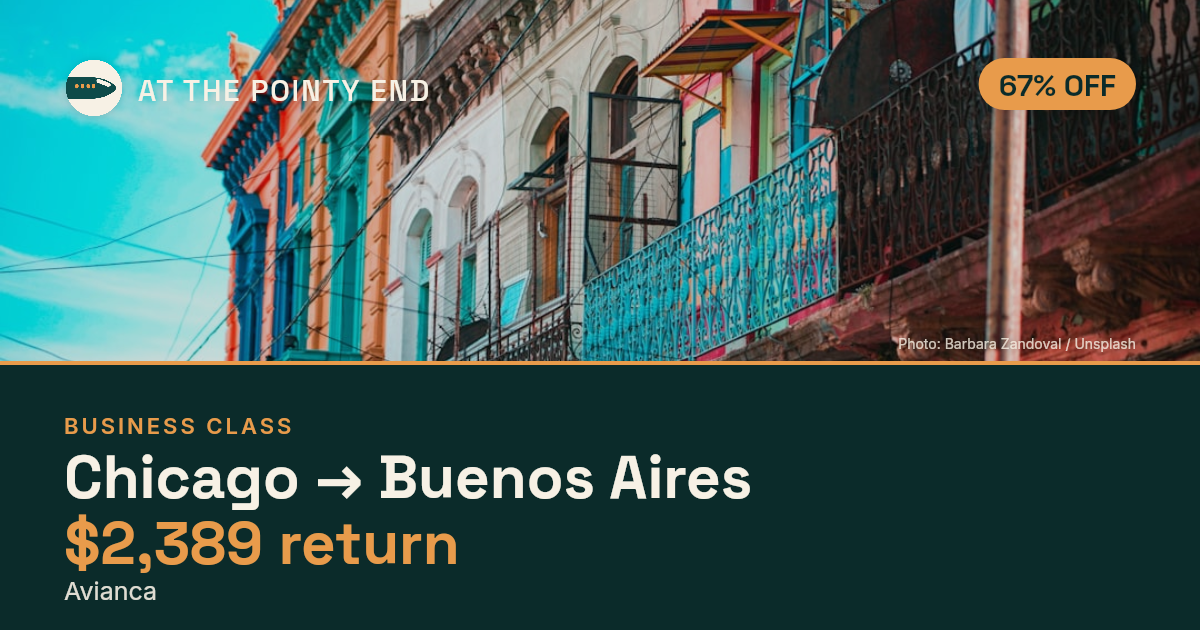 Business return to Buenos Aires from US$2,389, about 67% off. Checked against live availability.