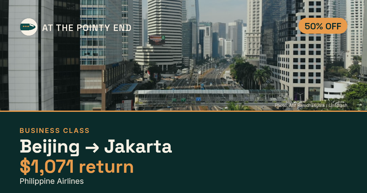 EXPIRED: Business return to Jakarta was US$1,071. The links inside still show today's best fares.