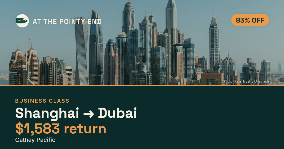 Business return to Dubai from US$1,583, well below typical. Checked against live availability.