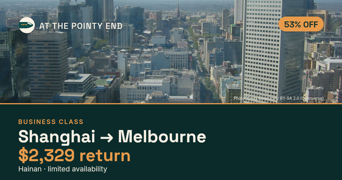 Business return to Melbourne from US$2,329 — ~53% off. Limited availability.