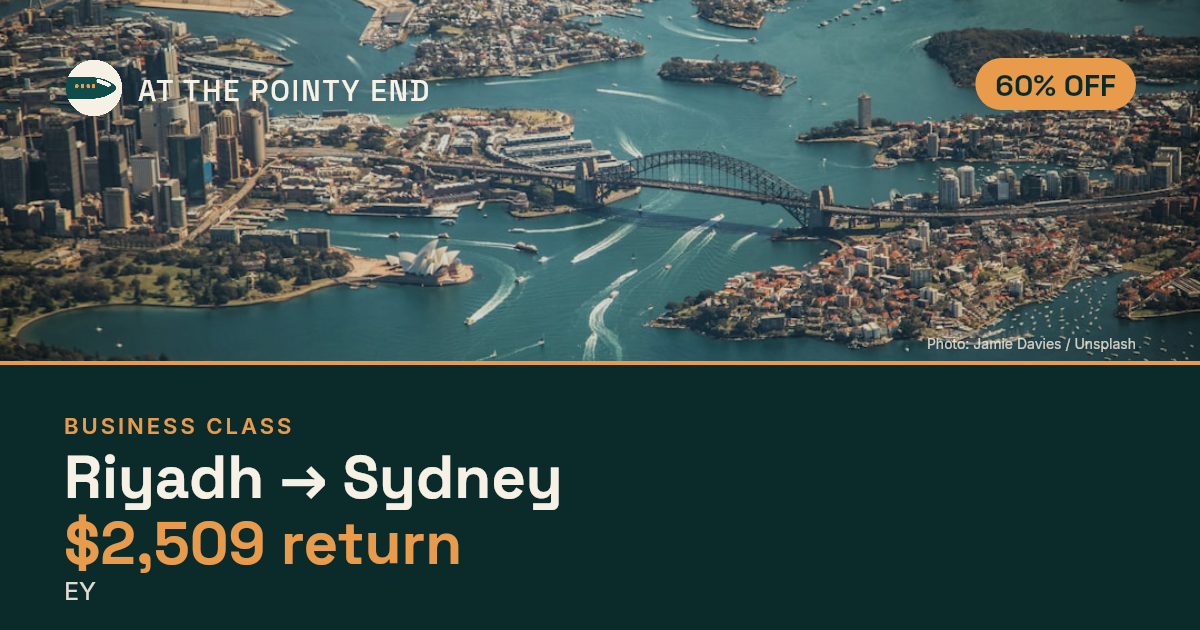 EXPIRED: Business return to Sydney was US$2,509. The links inside still show today's best fares.