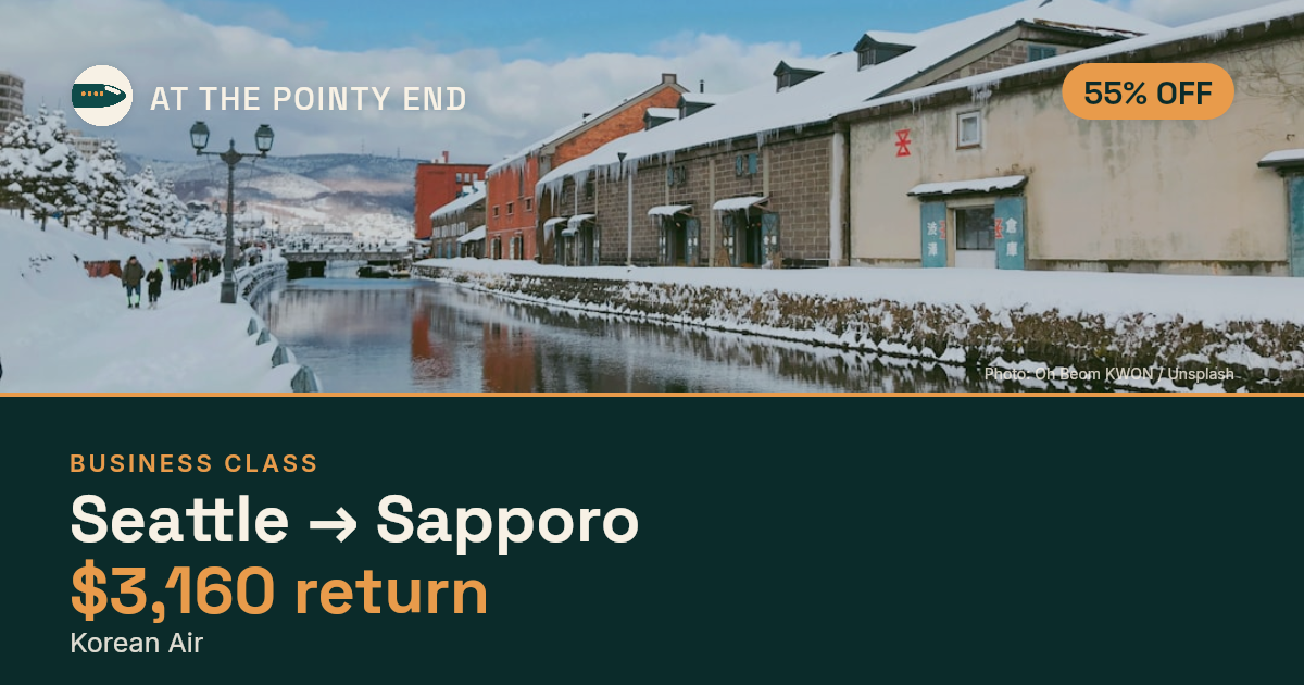 EXPIRED: Business return to Sapporo was US$3,160. The links inside still show today's best fares.