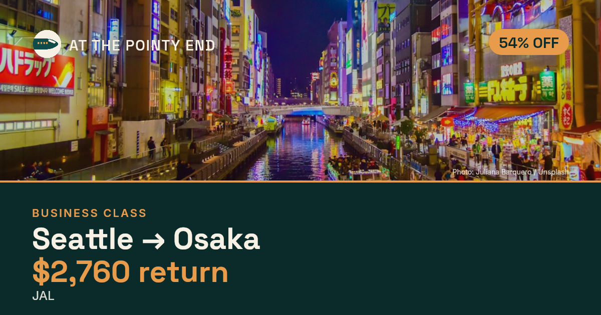 EXPIRED: Business return to Osaka was US$2,760. The links inside still show today's best fares.
