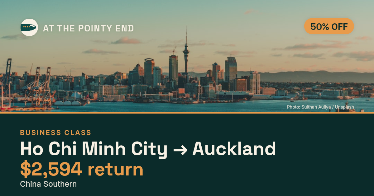 EXPIRED: Business return to Auckland was US$2,594. The links inside still show today's best fares.