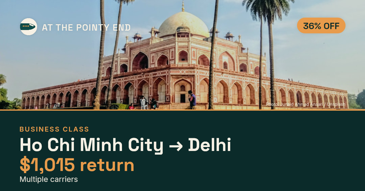 EXPIRED: Business return to Delhi was US$1,015. The links inside still show today's best fares.