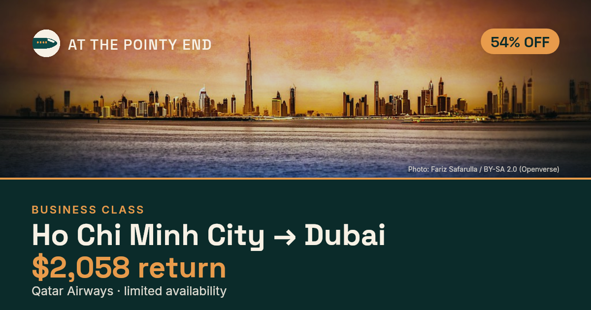 Business return to Dubai from US$2,058 — ~54% off. Limited availability.