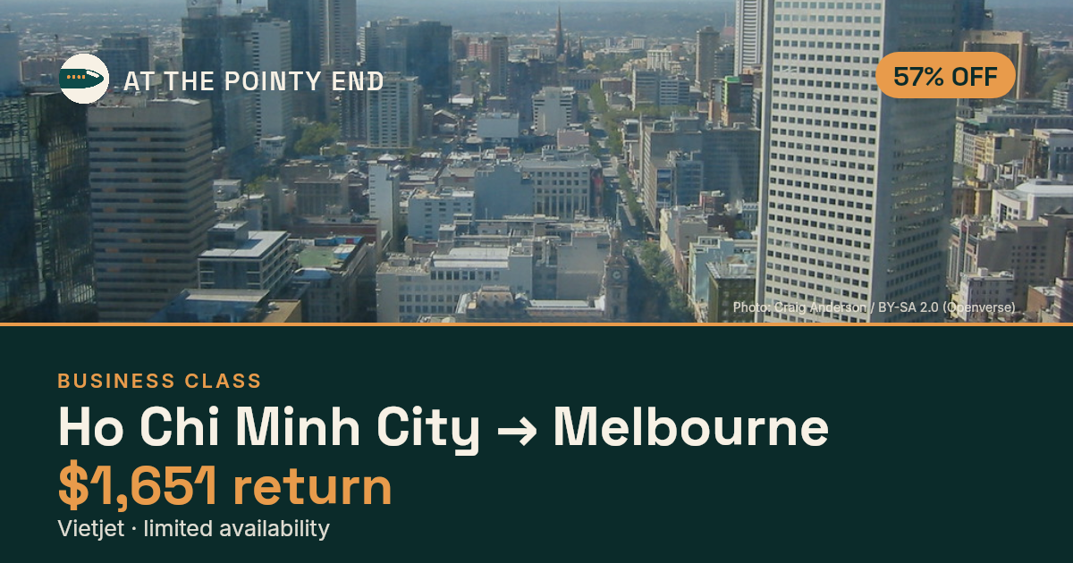 Business return to Melbourne from US$1,651 — ~57% off. Limited availability.