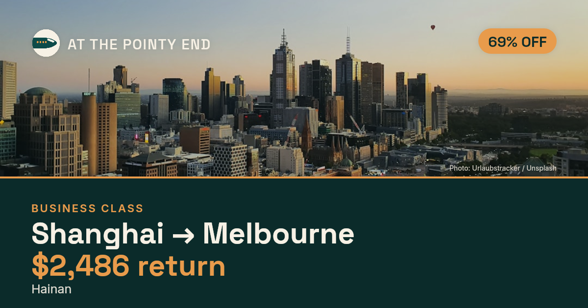Business return to Melbourne from US$2,486 — ~69% off. Limited availability.