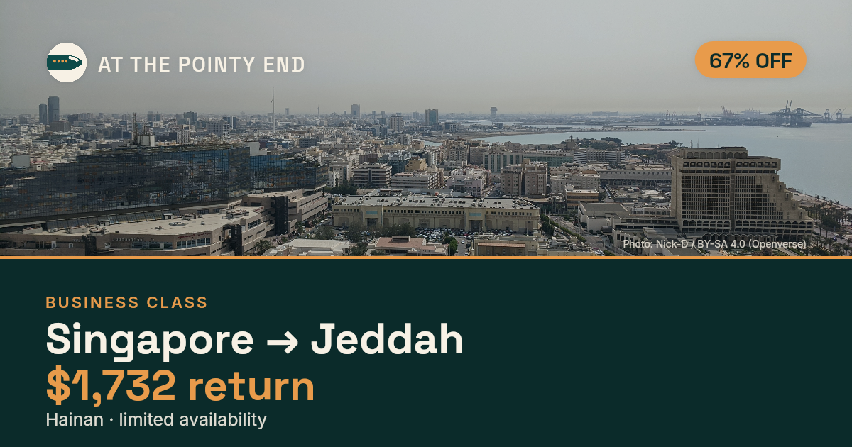 Business return to Jeddah from US$1,732 — ~67% off. Limited availability.