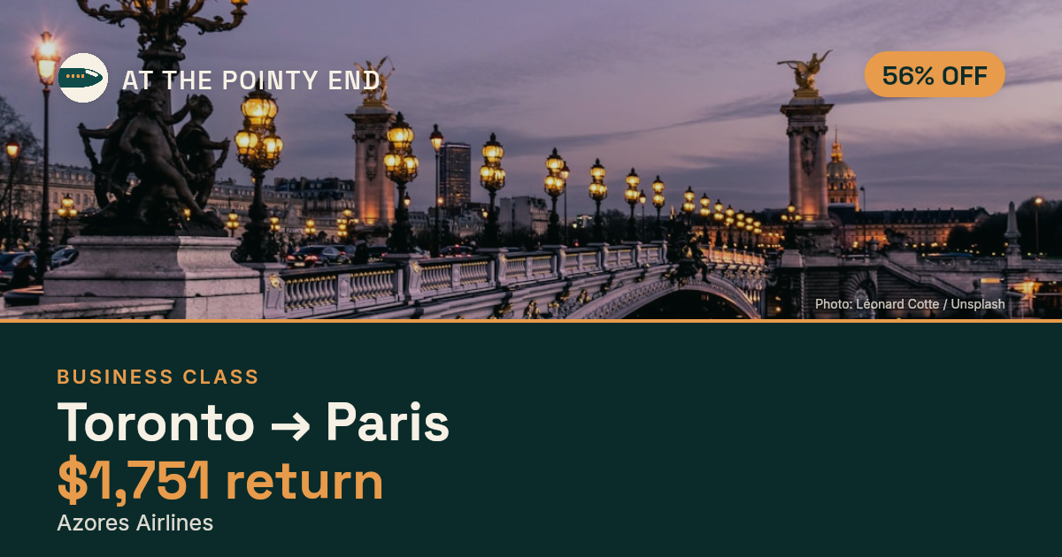 EXPIRED: Business return to Paris was US$1,751. The links inside still show today's best fares.