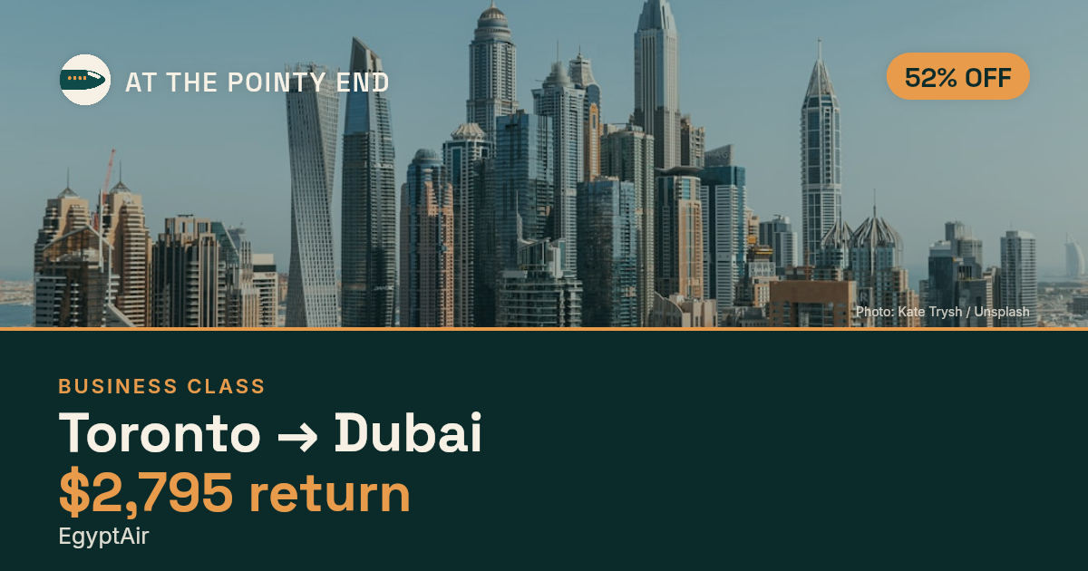 EXPIRED: Business return to Dubai was US$2,795. The links inside still show today's best fares.