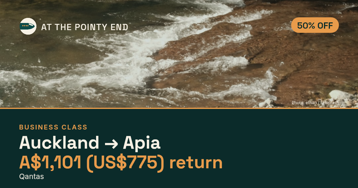 Business return to Apia from US$775, about 50% off. Checked against live availability.