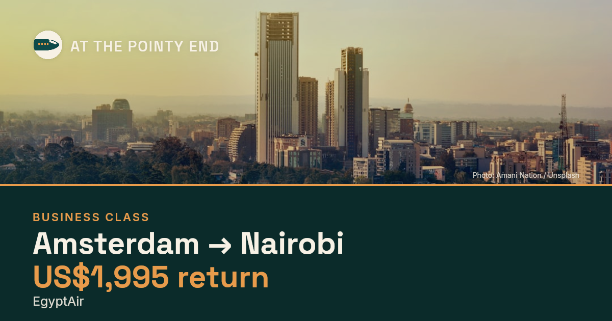 Business return to Nairobi from US$1,995, well below typical. Checked against live availability.