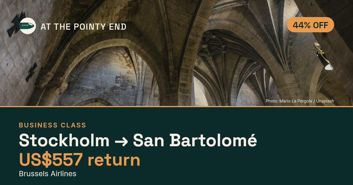 Business return to San Bartolomé from US$557, about 44% off. Checked against live availability.