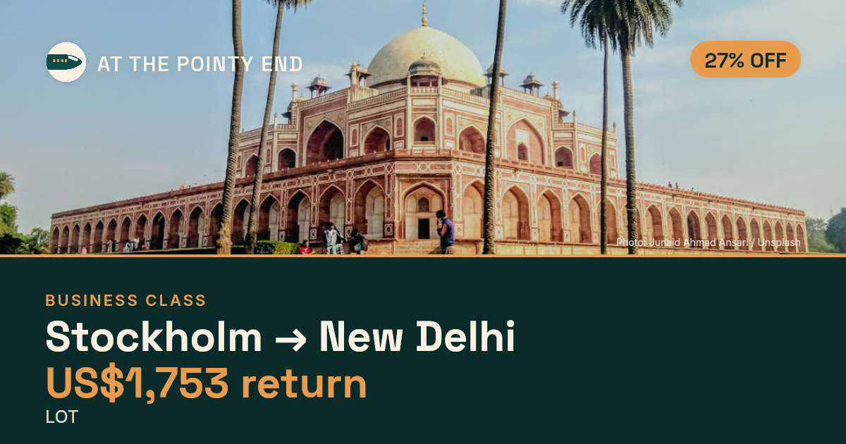 Business return to New Delhi from US$1,753, about 27% off. Checked against live availability.