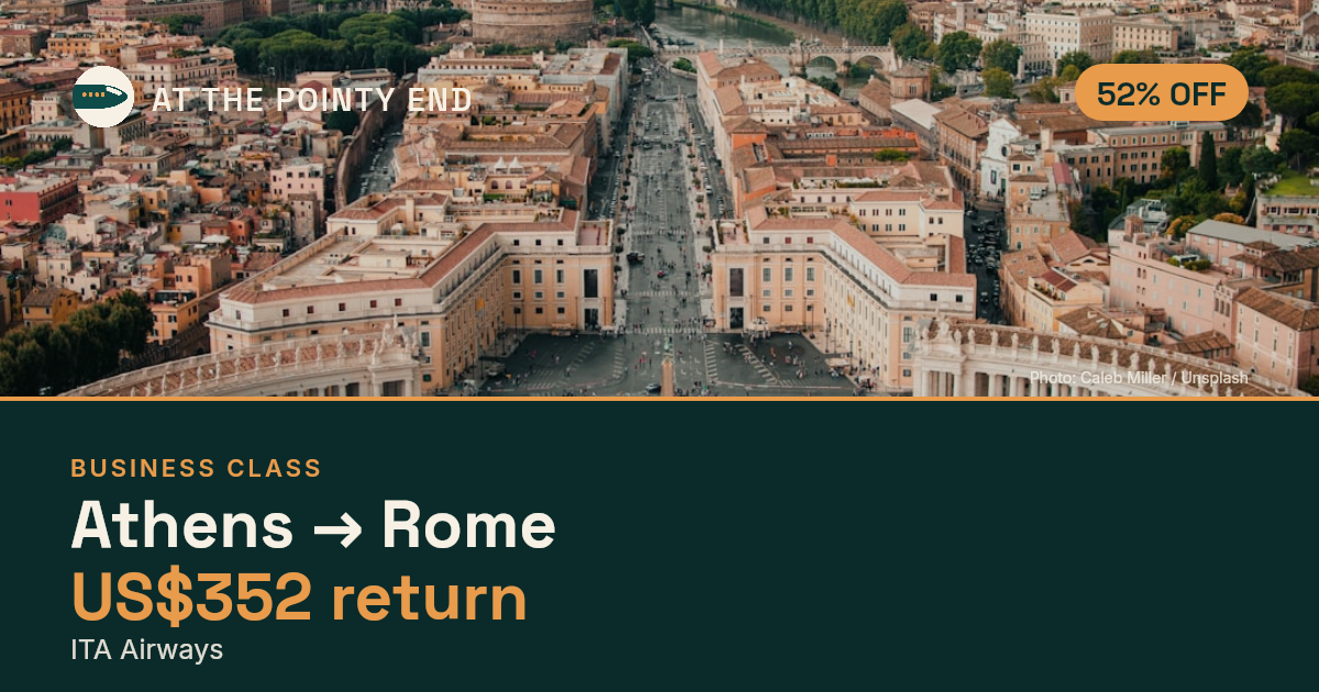Business return to Rome from US$352, about 52% off. Checked against live availability.