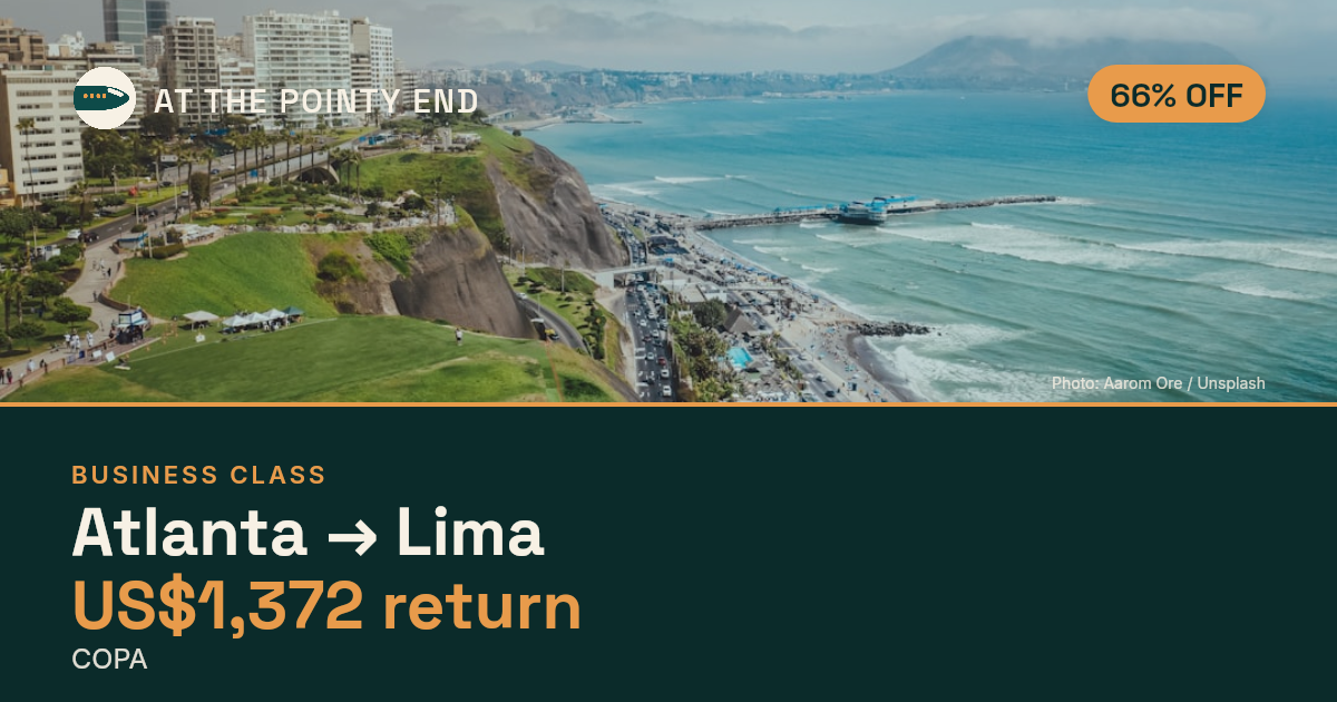 Business return to Lima from US$1,372, about 66% off. Checked against live availability.
