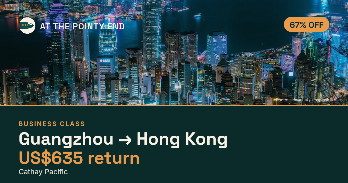 Business return to Hong Kong from US$635, about 67% off. Checked against live availability.