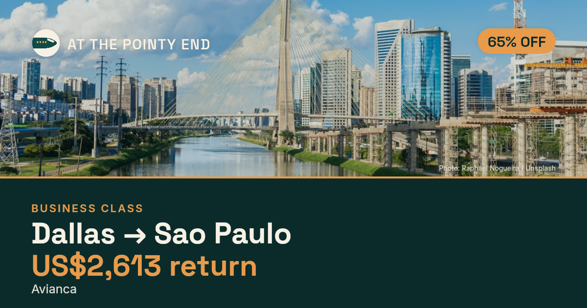 Business return to Sao Paulo from US$2,613, about 65% off. Checked against live availability.