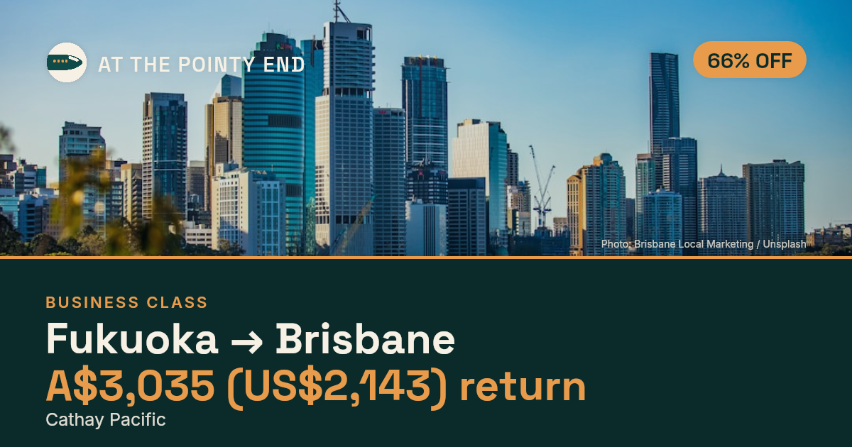 Business return to Brisbane from US$2,143, about 66% off. Checked against live availability.