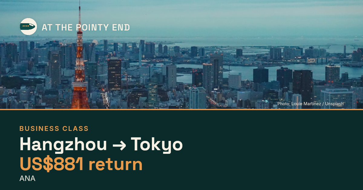 Business return to Tokyo from US$881, well below typical. Checked against live availability.