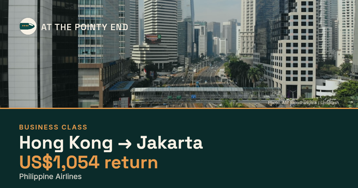 Business return to Jakarta from US$1,054, well below typical. Checked against live availability.