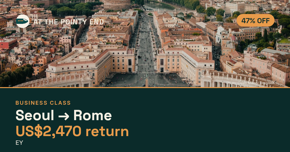 Business return to Rome from US$2,470, about 47% off. Checked against live availability.