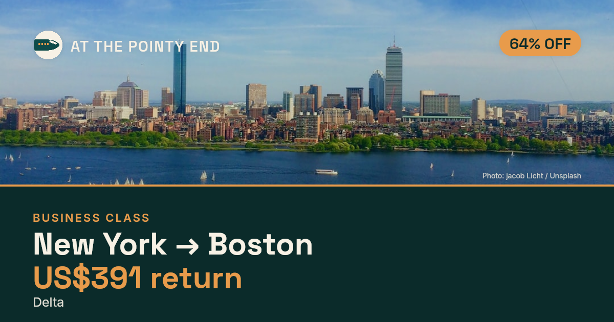 Business return to Boston from US$391, about 64% off. Checked against live availability.