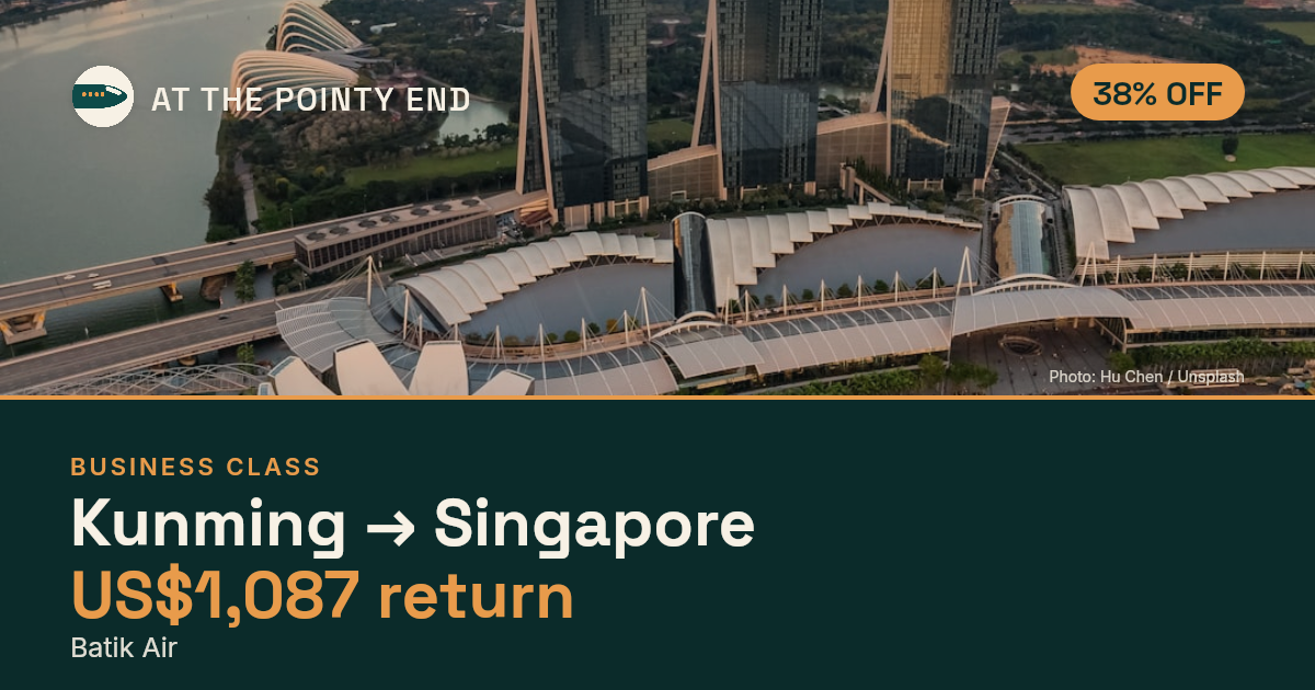 Business return to Singapore from US$1,087, about 38% off. Checked against live availability.