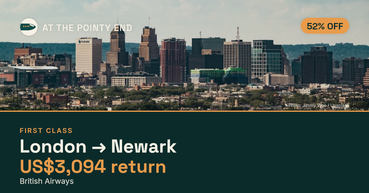 EXPIRED: First return to Newark was US$3,094. The links inside still show today's best fares.