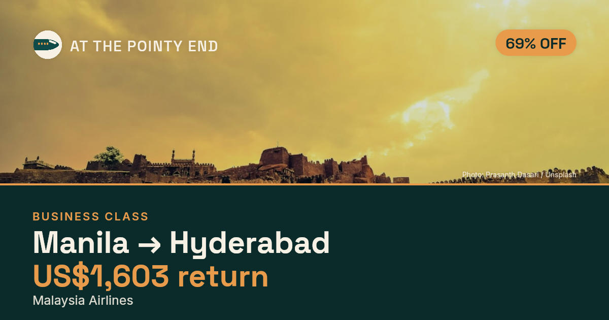 EXPIRED: Business return to Hyderabad was US$1,603. The links inside still show today's best fares.