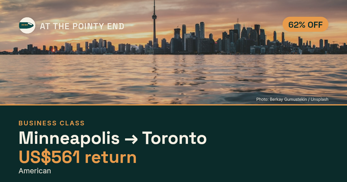 Business return to Toronto from US$561, about 62% off. Checked against live availability.