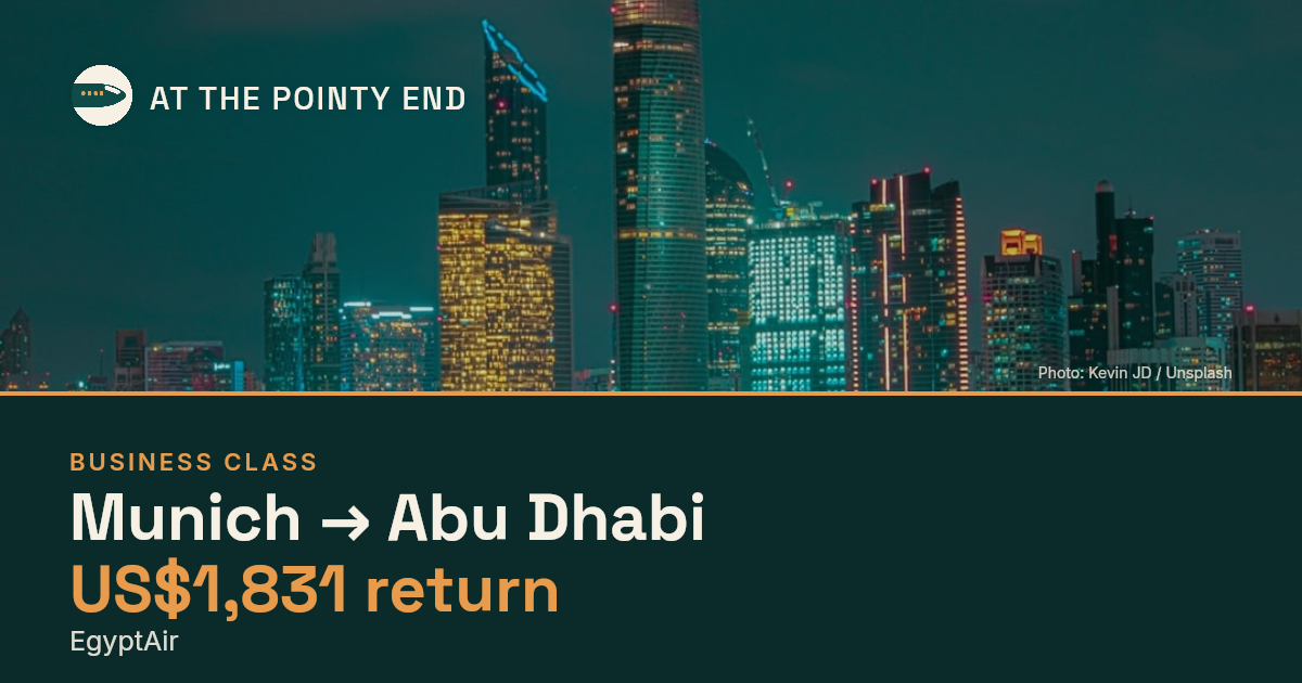 Business return to Abu Dhabi from US$1,831, well below typical. Checked against live availability.