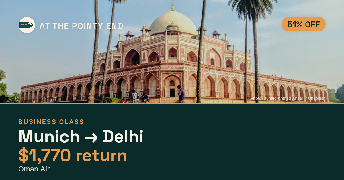 Business return to Delhi from US$1,770, about 51% off. Checked against live availability.