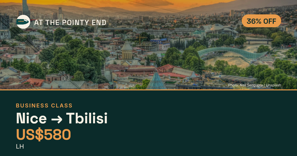 Business one-way to Tbilisi from US$580, about 36% off. Checked against live availability.