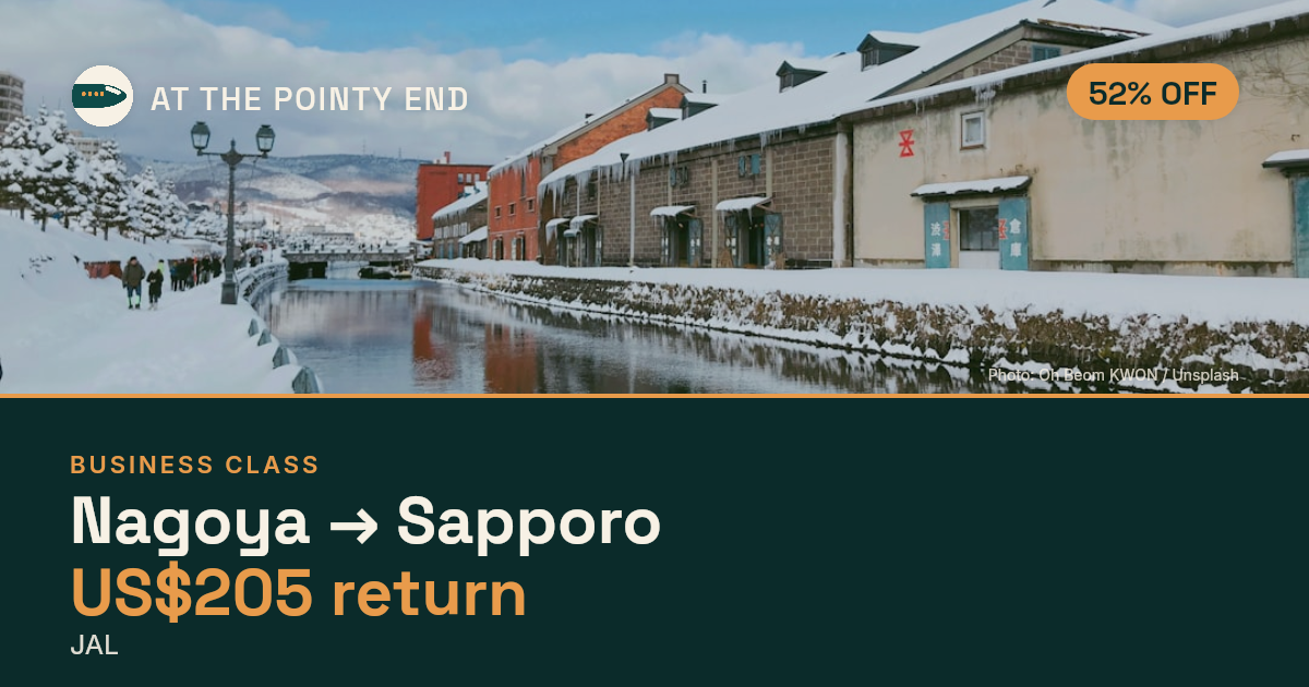 Business return to Sapporo from US$205, about 52% off. Checked against live availability.